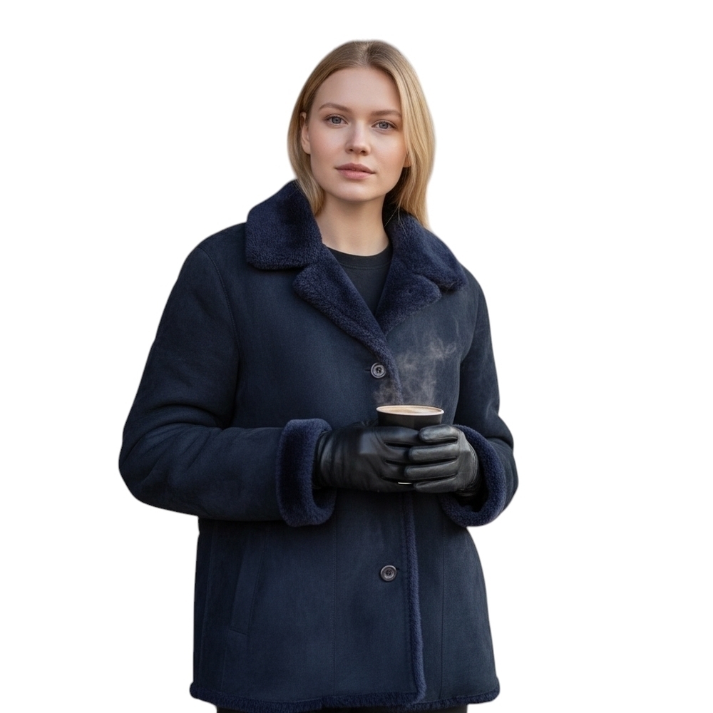 Brooks Brothers Black Suede Teddy Jacket With Shearling Style Lining